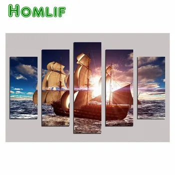 

5pcs 5d diy diamond painting Sunset Sea Sailing boat Seascape cross stitch mosaic home decoration drill full diamond embroidery