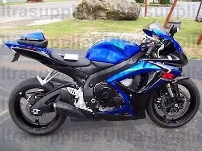 

Gloss Black w/ Blue Complete Motorcycle Injection Fairing Kit for 2006-2007 Suzuki GSXR GSX-R 600 750 Full Body Molding kit