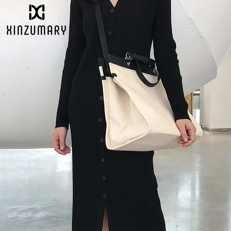 

Contrast Color Canvas Women Crossbody Fashion Simple Female Handbags Large Capacity Women Tote Bag 2019 New Female Shoulder Bags
