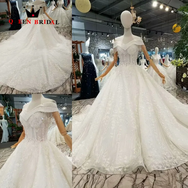 Новое поступление 2019 Vestido De Noiva индивидуальный заказ королева Люкс Свадебные платья халат де mariée Лодка шеи свадебное платье WD195