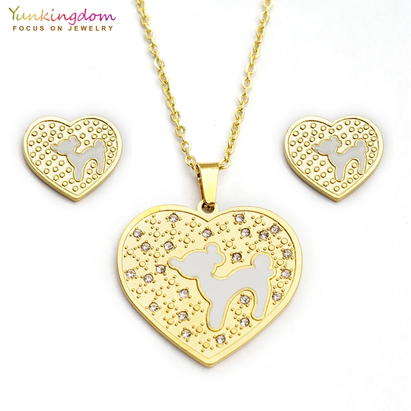 

Yunkingdom new heart animal design titanium jewelry sets stainless steel pendant necklace earrings for women UE0177