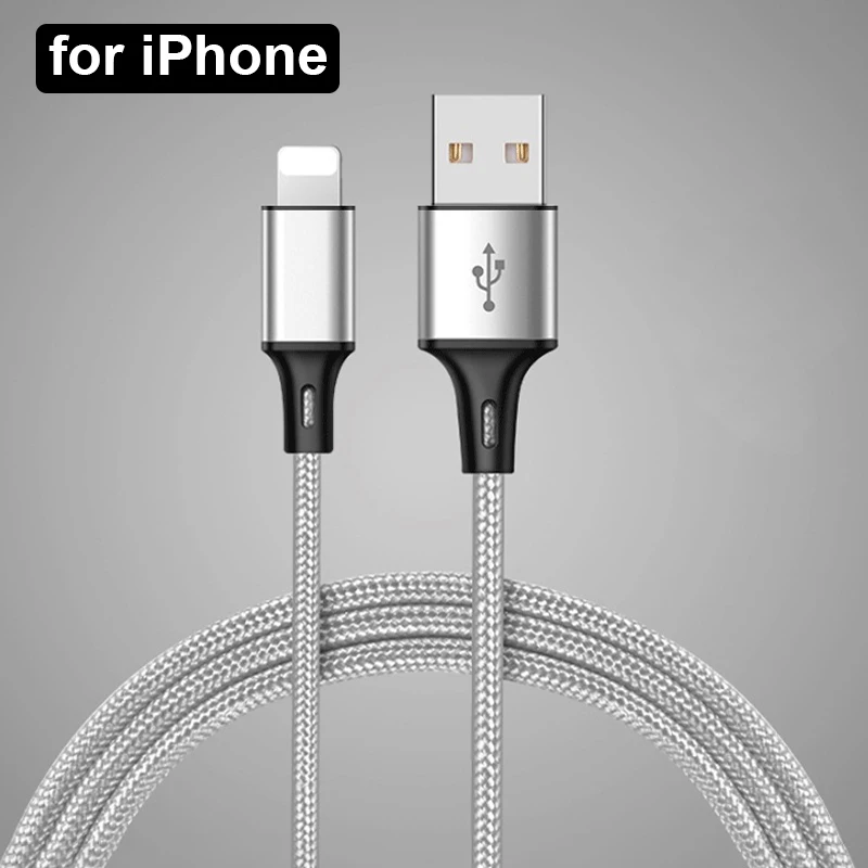 Зарядный кабель для передачи данных для iPhone X 10 XS MAX XR 8 7 6 s 6S 5 5S SE type C Micro USB Android зарядный провод короткий длинный 1 м 2 м 3 м - Цвет: Silver for iPhone