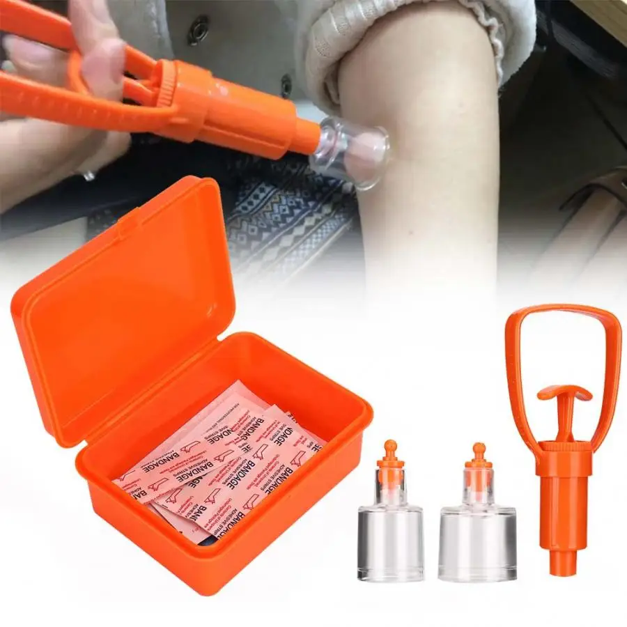 

Emergency Venom Extractor Pump First Aid Safety Bee Bite Sucking Tool Kit with Breathing Mask Cupping Therapy Set Vacuum Cans