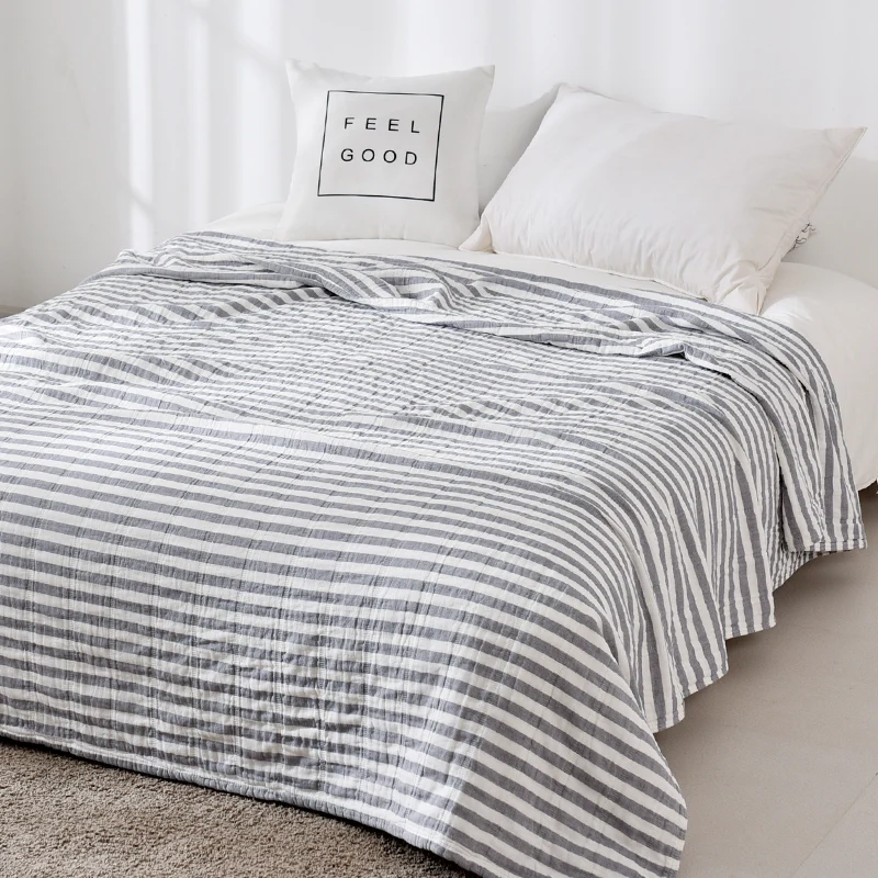 

Beroyal Brand 100% Cotton Bed Cover Blankets for Beds Muslin Stripe Cotton Throw Blankets for Adults for Sofa 150x200cm