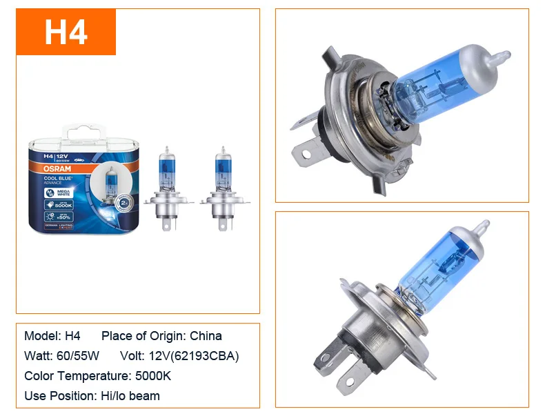 OSRAM Автомобильная фара 5000K фара 50% более яркие галогенные лампы H1 H3 H4/9003 H7 H9 H11 9005/HB3 9006/HB4 лампа холодный синий