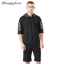 Bumpybeast/Новинка года; Летняя мужская спортивная одежда; спортивный костюм из 2 предметов с капюшоном и короткими рукавами+ шорты; Простые комплекты с надписями; tz373