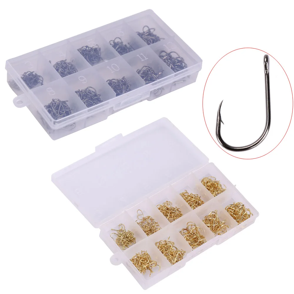 

490pcs 10-size Iron Fishhooks Jig With Box Set