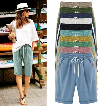 

2020 European and American summer casual pants, women's five-cent pants, thin pants, large pants and loose women