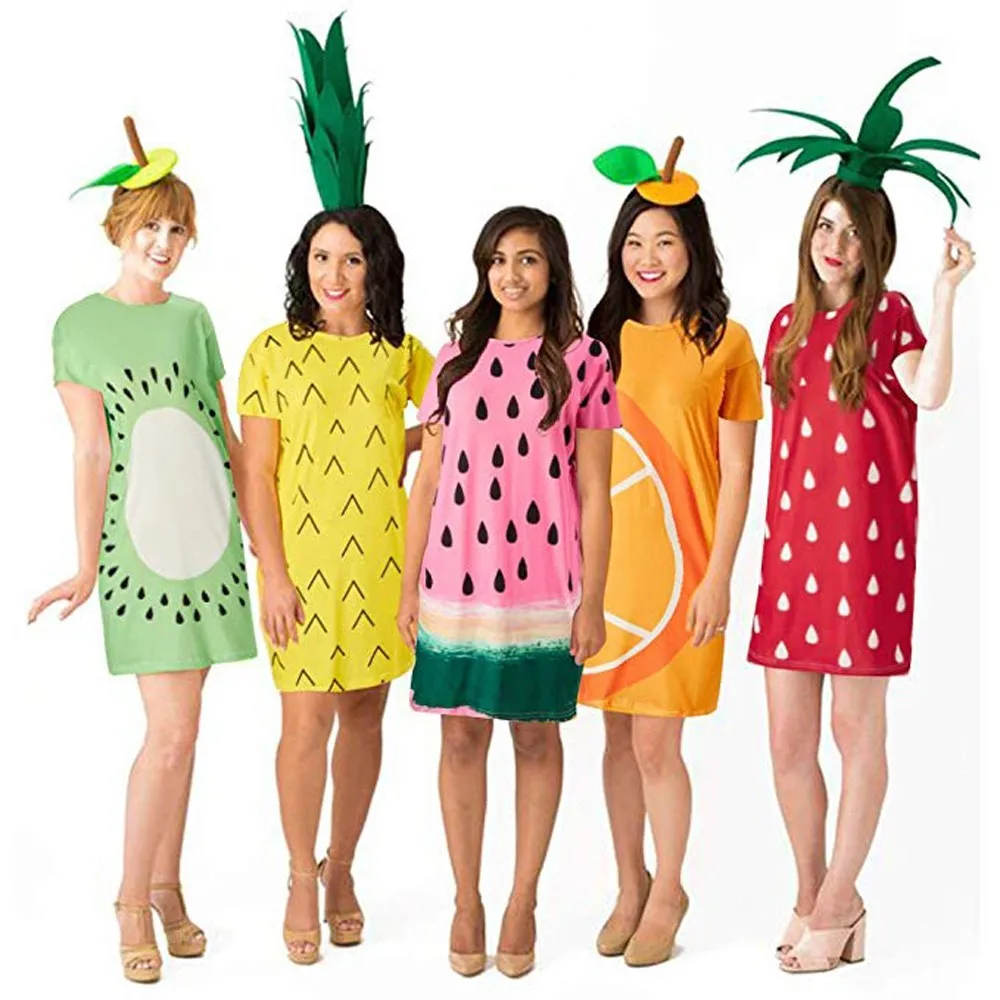 

Women's Winter Dresses Festival Halloween Straight Party Fruit Print O-Neck Casual Short Sleeve Mini dress vestidos verano 2019