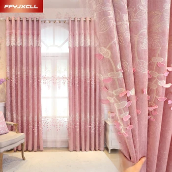 

Pink Europe Luxury Embroidered Blackout Curtains for the Bedroom Floral Tulle Curtains for Living Room Window Treatment Drapes
