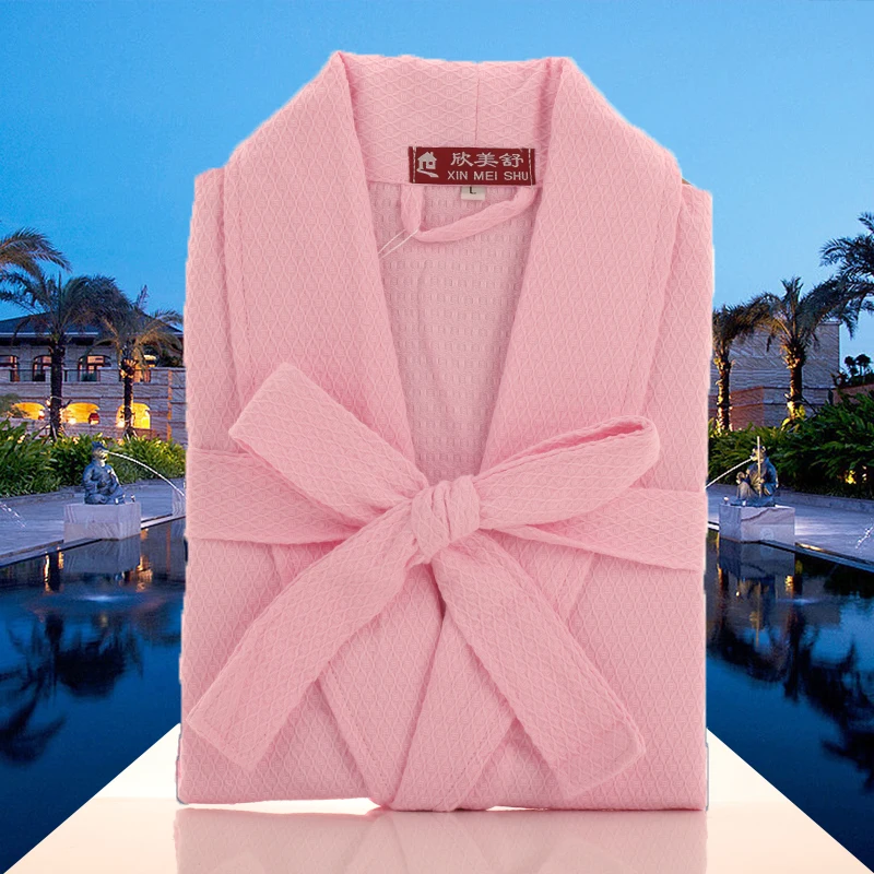 

Cotton Robe Men Women Towel Kimono Waffle BathRobe female Sleepwear Mens Dressing Gown Badjas Wedding Bridesmaid Robes summer