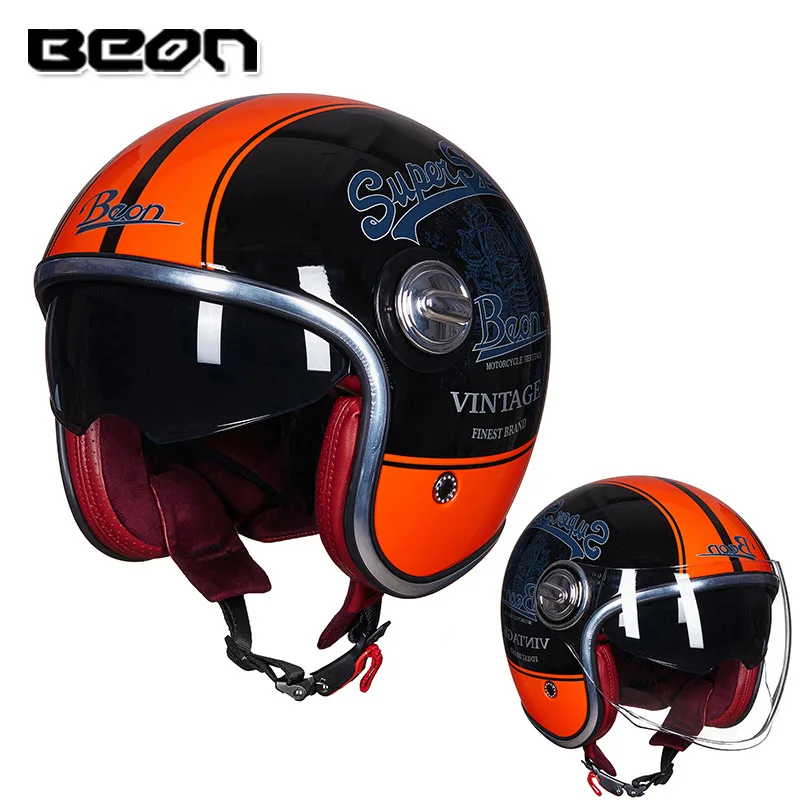 BEON мотоциклетный шлем rbike Casco винтажный мотоциклетный шлем 3/4 с открытым лицом Capacete Байкер скутер шлем ретро двойной козырек - Цвет: B-108A-new orange