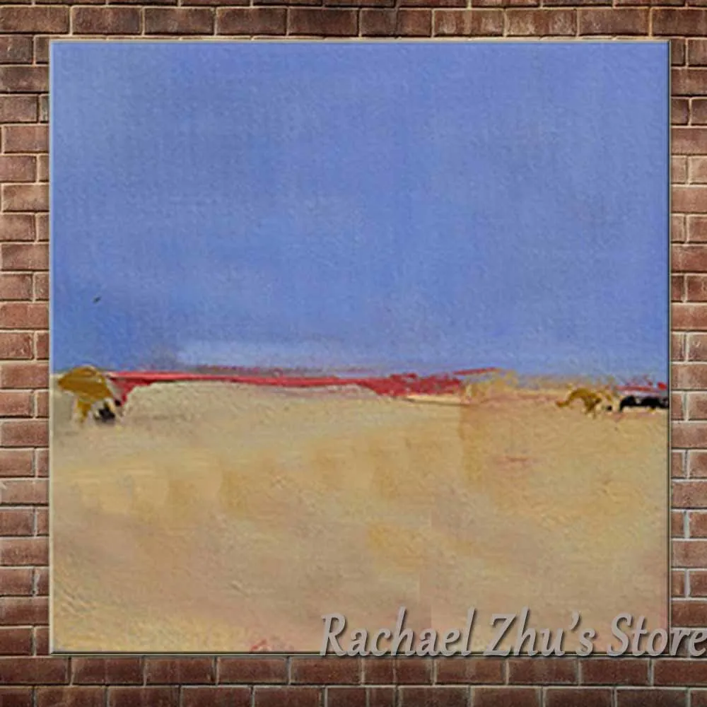 

Hand Painted Abstract Simple Blue Oil Paintings On Canvas Blue and Brown Wall Picture For Living Room Bedroom Home Wall Decor