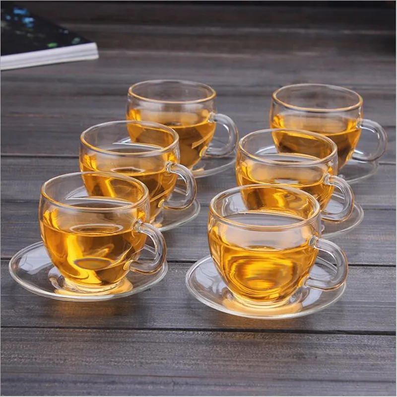 

6PCS/lot good quality high borosilicate small glass cup with handle 100ml capacity high temperature resistance glass