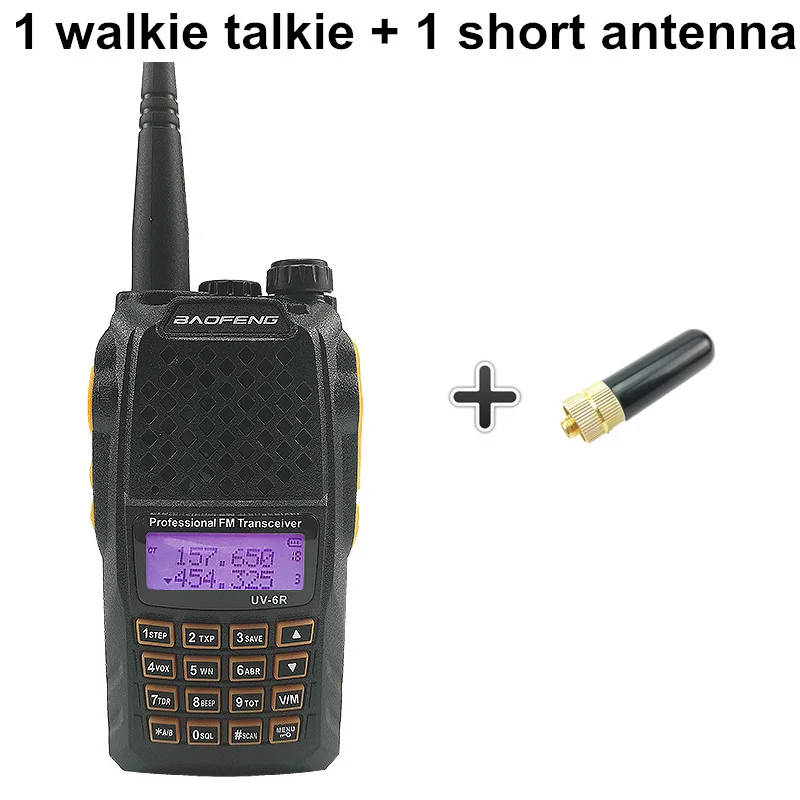 Baofeng UV-6R оранжевая клавиатура 7 Вт рация UHF VHF Двухдиапазонная UV 6R Walky Talky FM 128CH VOX Ham Радио UV6R для охотничьего радио - Цвет: Add a short antenna