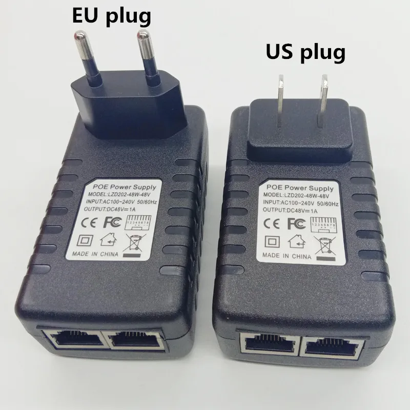 Питание 48 V 1A Ethernet POE инжектор 802.3af Мощность адаптер для IP Камера нам EUPlug DC48V 1000mA совместим с IEEE802.3af