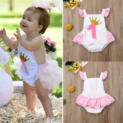 

1St Birtdhay Romper Newborn Infant Baby Girl Clothes Ruffle Romper Playsuit Outfit Set Baby Clothing