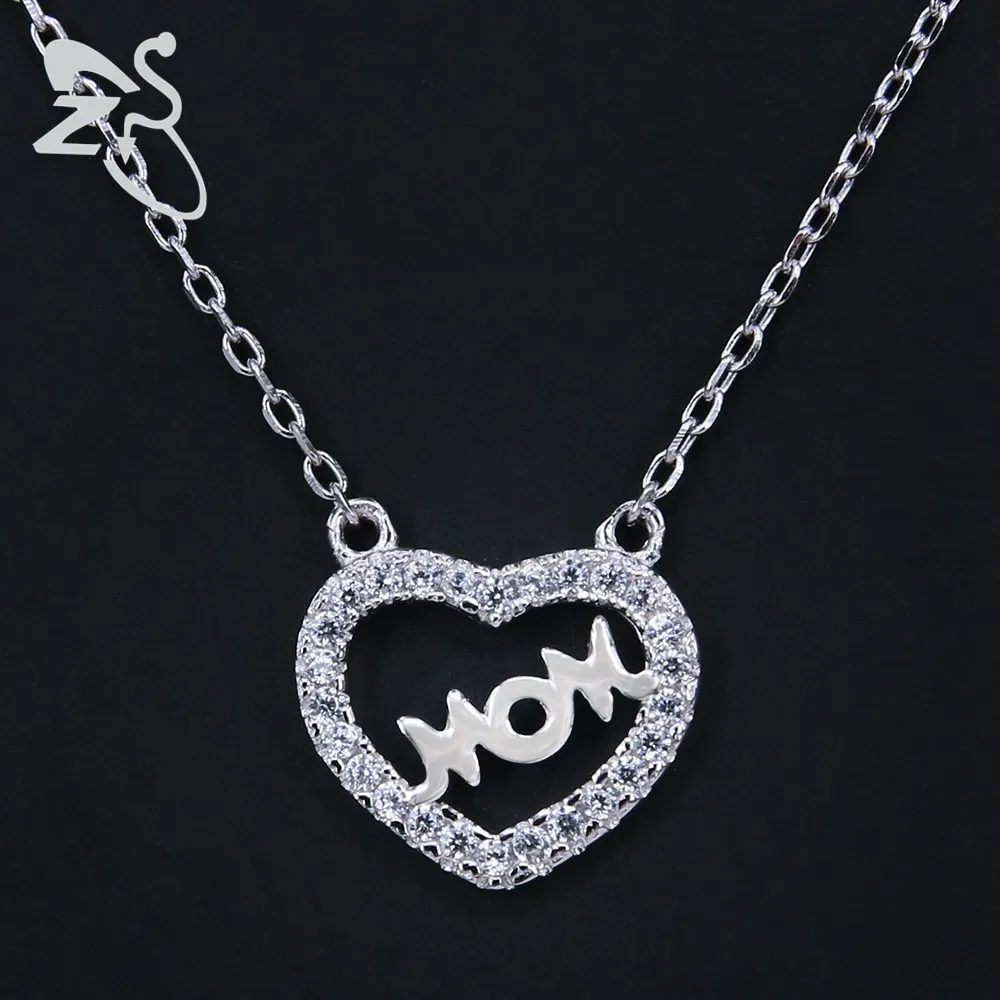 925 Sterling Silver Choker Crystal Heart Mom Letter Mother Chain