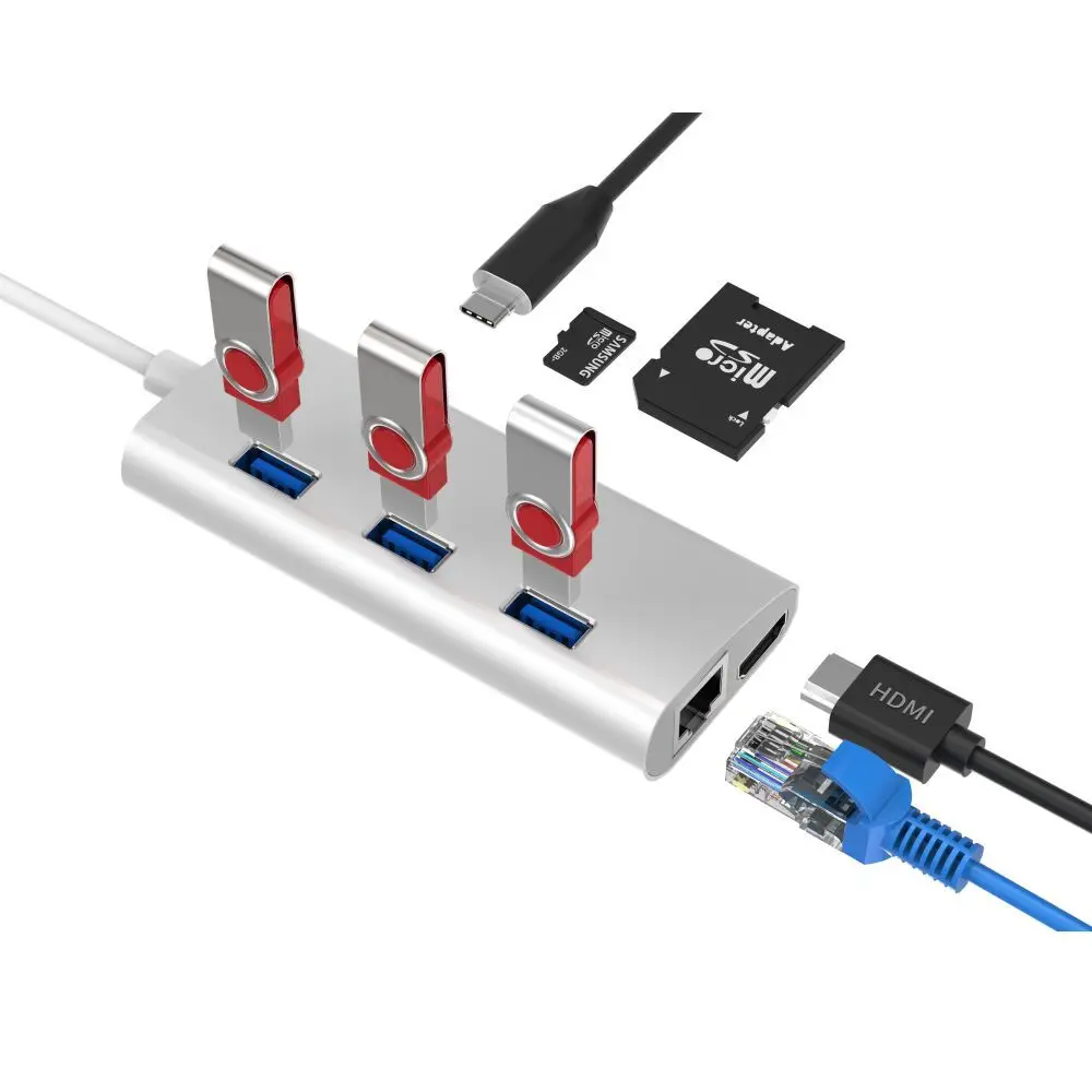 Baolyda USB C концентратор type-C HDMI адаптер USB C конвертеры USB 3,0 SD/TF кардридер PD Зарядка для ПК ноутбук Macbook Air Pro - Цвет: Type-C 8IN1