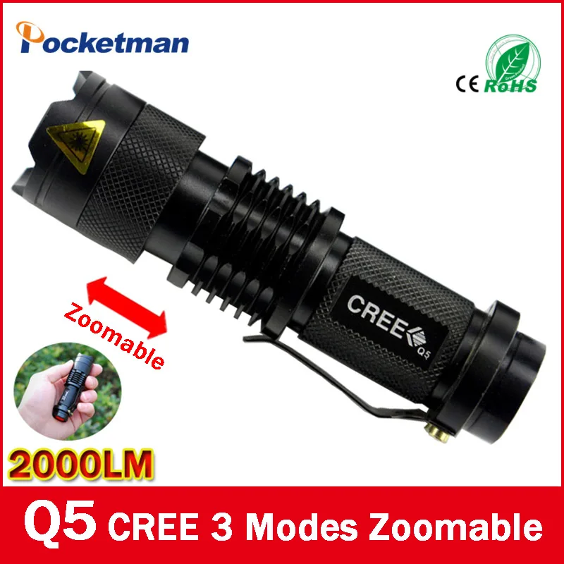 

High Quality Q5 Waterproof 3 Modes Mini LED Flashlight Adjustable Focus Zoomable Torch Lights