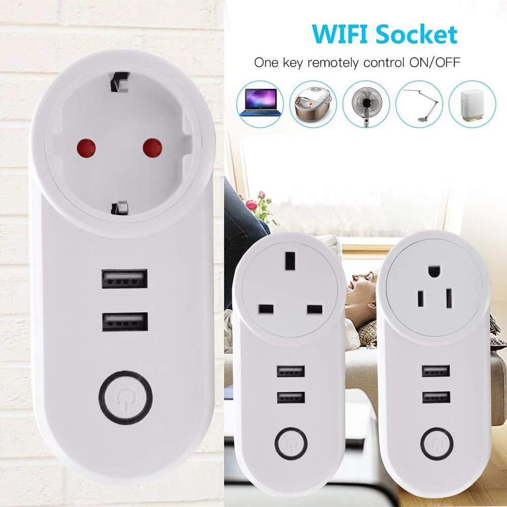 

Timethinker Smart Home Ewelink WiFi Smart Socket 2-USB Outlets for Alexa Google Home IFTTT FR UK US EU Plug APP Remote Control