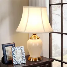 Элегантный ручной китайский белый Керамика Ткань LED E27 настольная лампа для свадьбы деко Гостиная Спальня прикроватной тумбочке H 56 см 1617