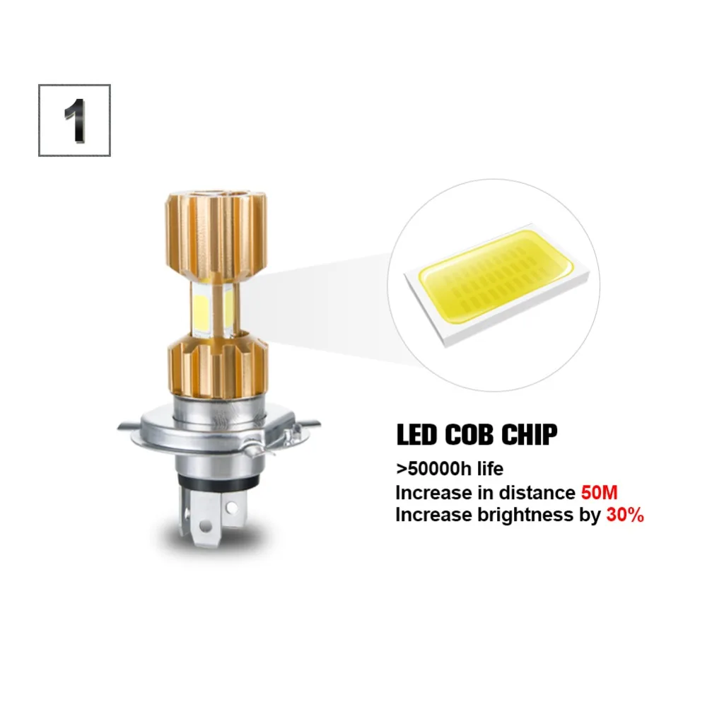 Foxcncar LED H4 COB 6500K фары для мотоцикла лампы 12V 24V мотоцикл велосипед мопед скутер
