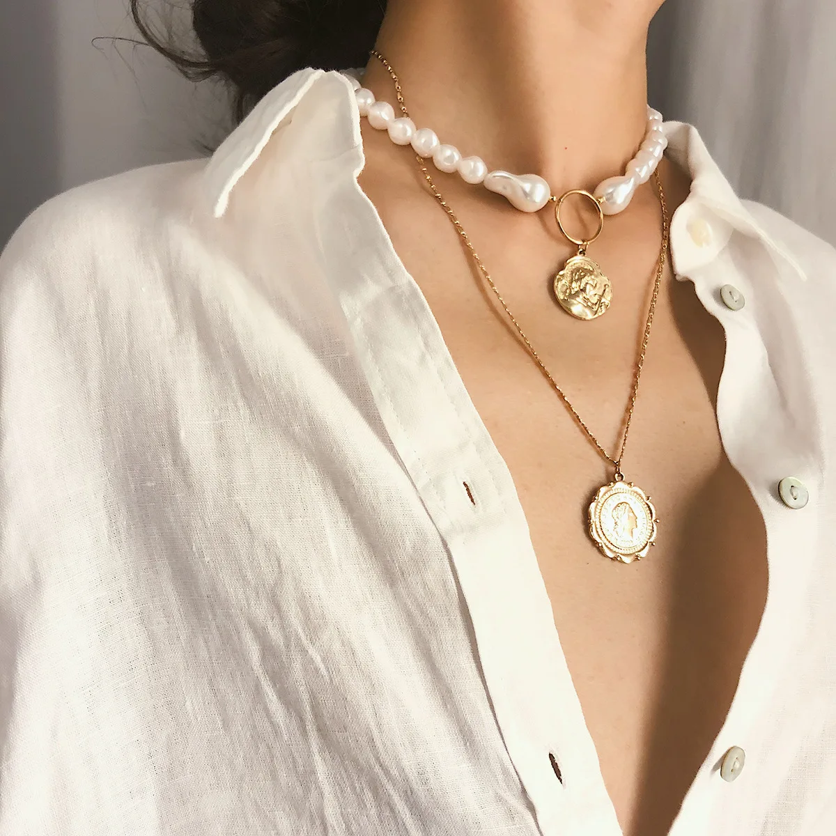 DIEZI барокко Жемчуг Винтаж пляж монета кулон ожерелье для женщин Мода Золотая цепочка-чокер ожерелье ювелирные изделия
