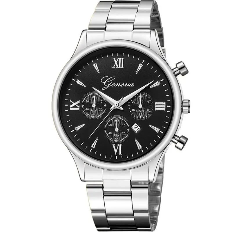 Geneva, мужские наручные часы Нержавеющая сталь аналоговые женские кварцевые часы на запястье Женская мода минималистичные серебряные Лидер продаж наручные часы - Цвет: Silver 1