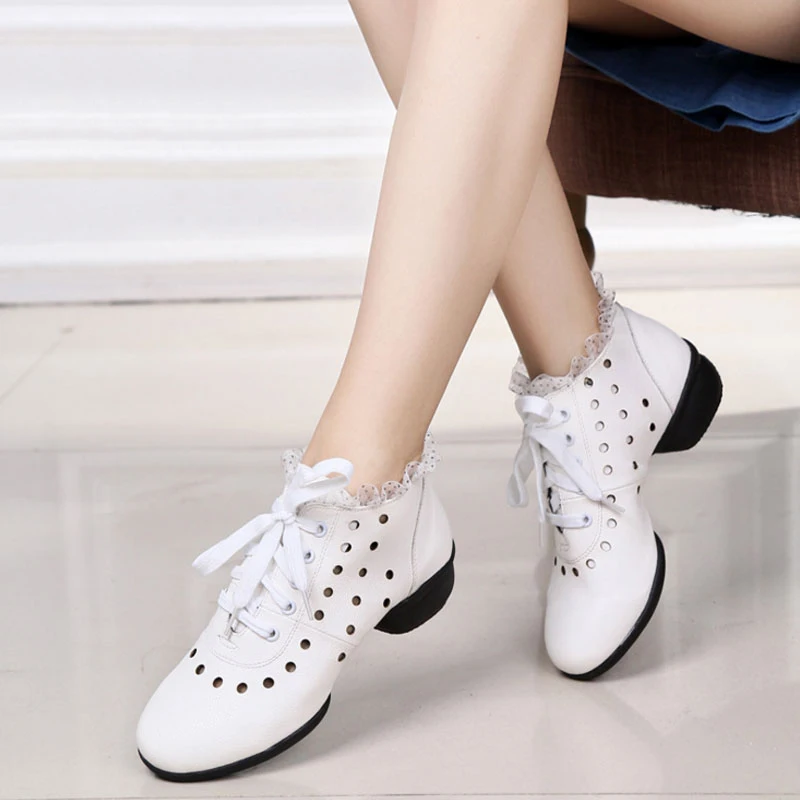 

movefun Ladies Hollow Dot Breath Dancing Sneaker Woman Girls Practice Jazz Dance Shoes Soft soles Size34-44 #21