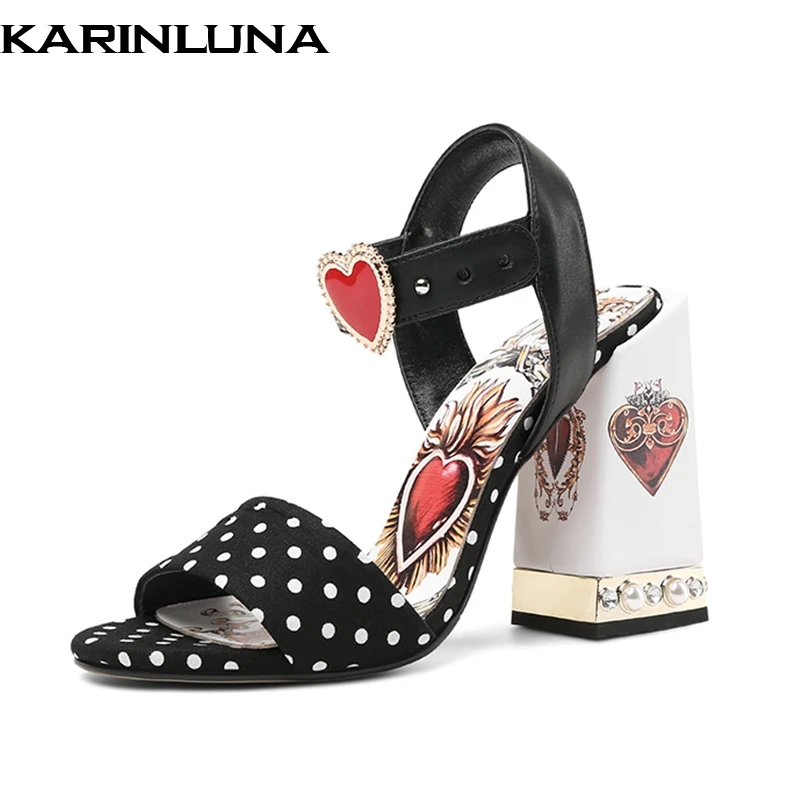 

Karinluna 2019 plus size 43 brand design genuine leather sheepskin party women Shoes Woman sexy heart high heels summer sandals