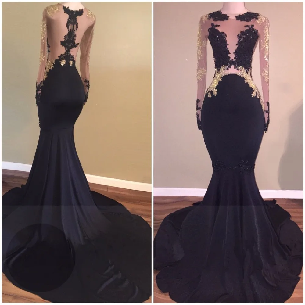 

Black Prom Dresses Mermaid Long Sleeves See Through Lace Beaded Party Maxys Long Prom Gown Evening Dresses Robe De Soiree