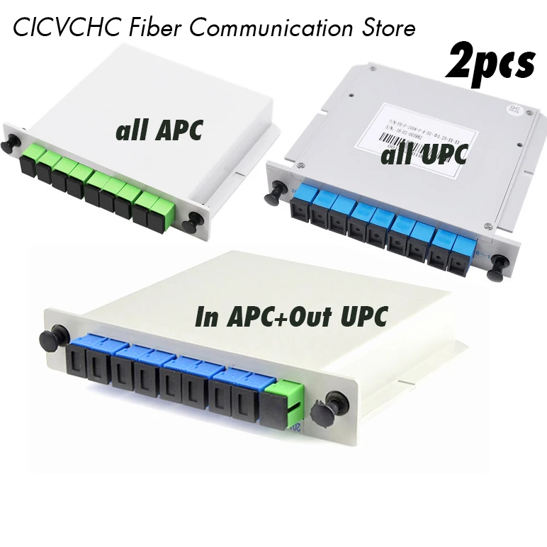 2 pcs 1x8 PLC Fiber Splitter, Mini Plug-in Type, Single Mode, with SC Connector/Cassette Card Inserting