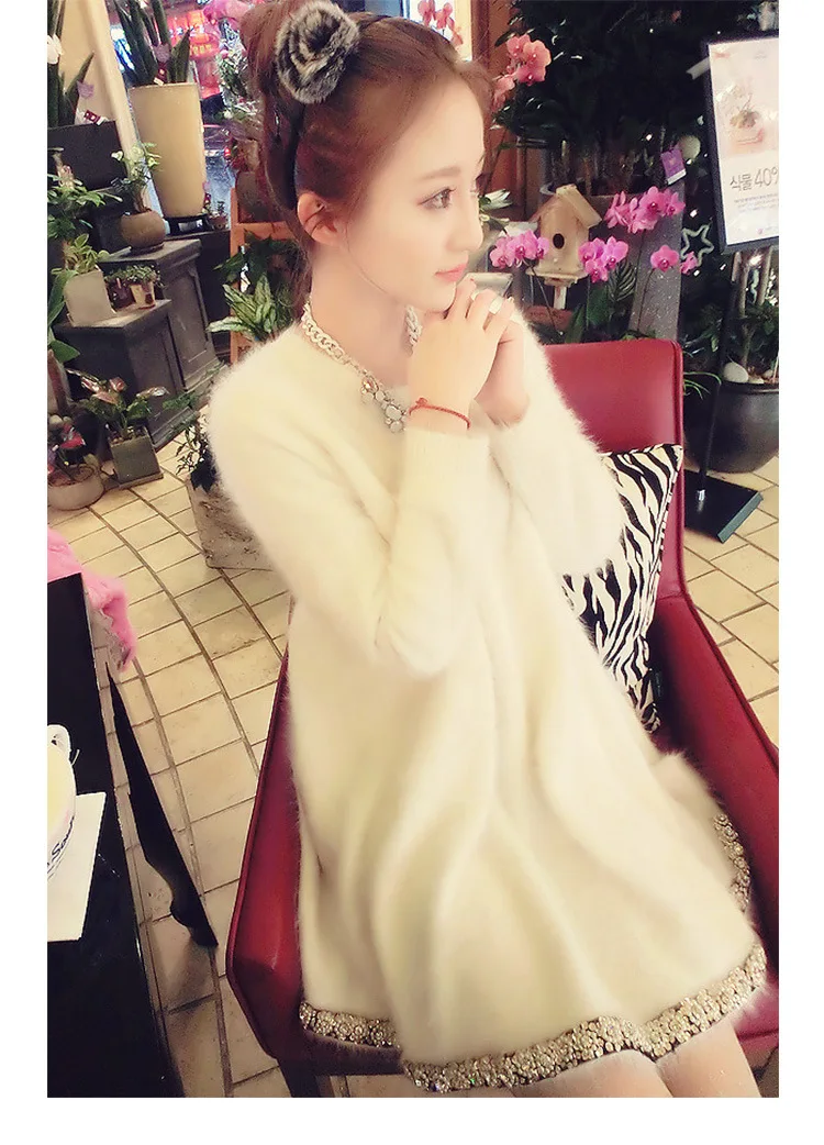 Water Velvet Sweater 2019 New Ladies Sweater Korean Version Of The Loose Long Sweater Sweet Fashion Winter  Coat Dress (4)