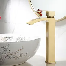 Bathroom Faucet Solid Brass Bathroom Basin Faucet Cold And Hot Water Mixer Sink Tap Single Handle Deck Mounted Brushed Gold Tap solid brass bathroom sink faucet single handle waterfall spout basin mixer tap hot and cold water faucet deck mounted