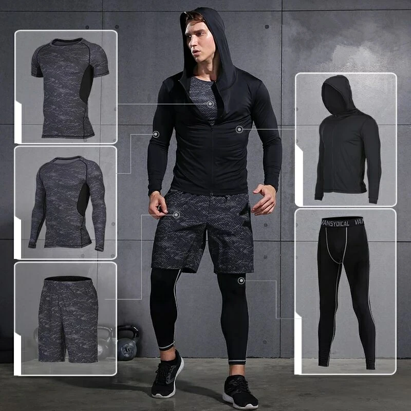 Quick Dry Men Running Set Compression Basketball Sport Suit Gym Soccer Fitness Running Training Suit Men Jogging Set 5pieces/set Quick Dry Men Running Set Compression Basketball Sport Suit Gym Soccer Fitness Running Training Suit Men Jogging Set 5pieces/set