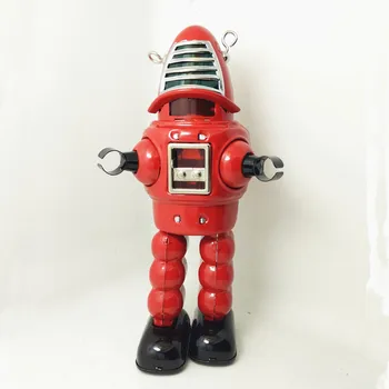 

Adult Collection Retro Wind up toy Metal Tin The bullet robot Mechanical toy Clockwork toy figures model kids christmas gift