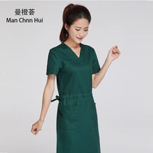Surgeon operating room robe health care hospital dresses wrapped medical scrub coat overlapping side tie cotton surgical uniform