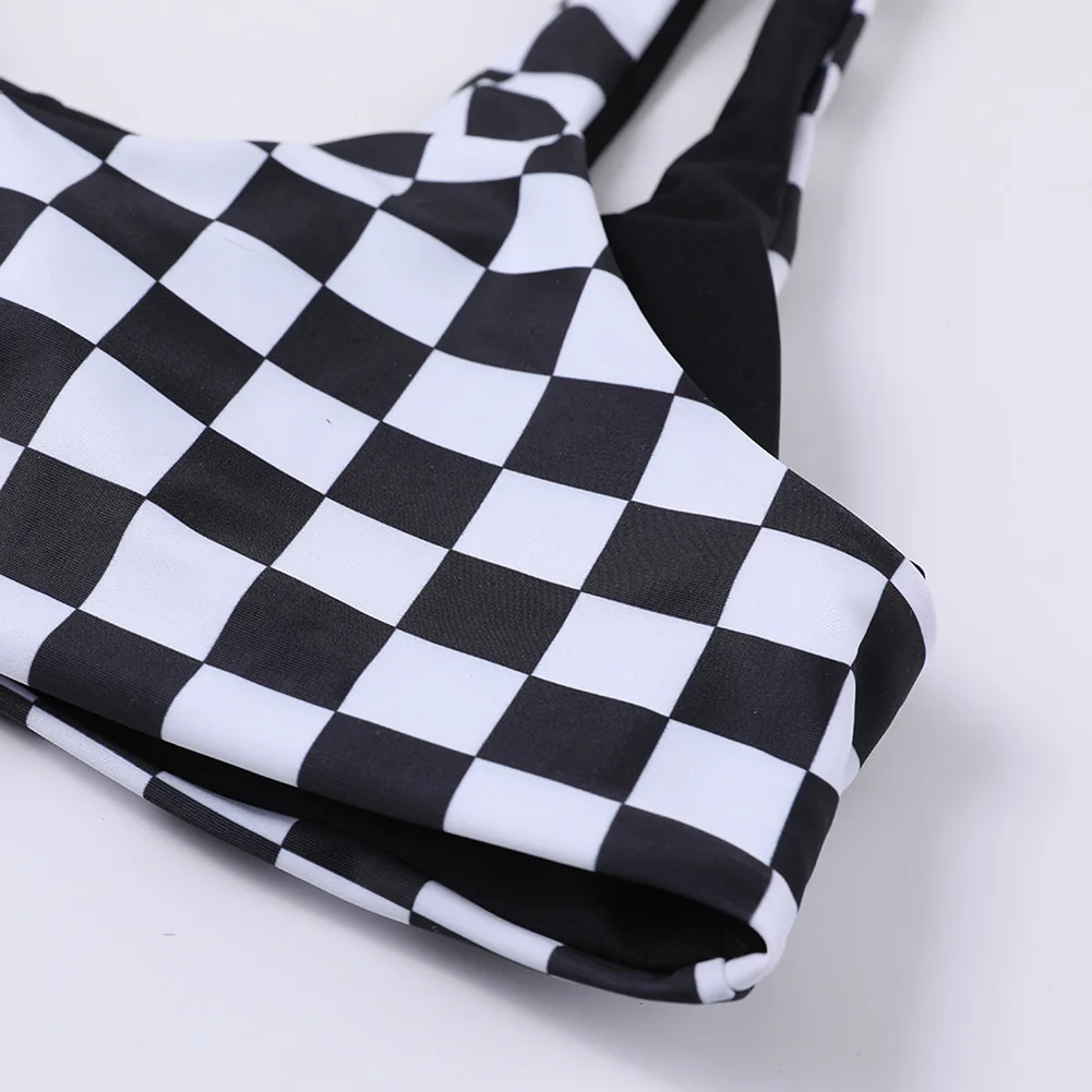 

High Quality Ladies Split Swimwear Set Black White Grid Printed Bikini Briefs Swimsuits for Beach NCM99