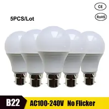Lâmpada led de baioneta 5 peças, branco brilhante 21w 18w 15w 12w 9w lâmpadas de economia de energia 6w 3w, 110v 220v, iluminação interna