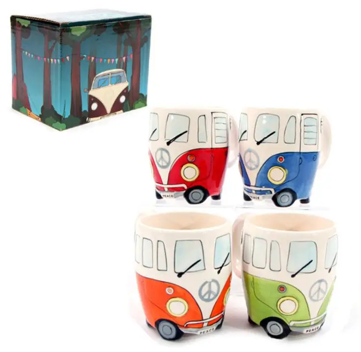 24PCS 400ml Creative Hand Painting Double Bus Mugs Retro Ceramic Cup Coffee Milk Tea Mug Drinkware Novetly Gifts