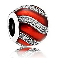 Посеребренная Красной Эмалью Кристалл ажурные бусины для Для женщин DIY ювелирных изделий Fit браслет Pandora Модные украшения