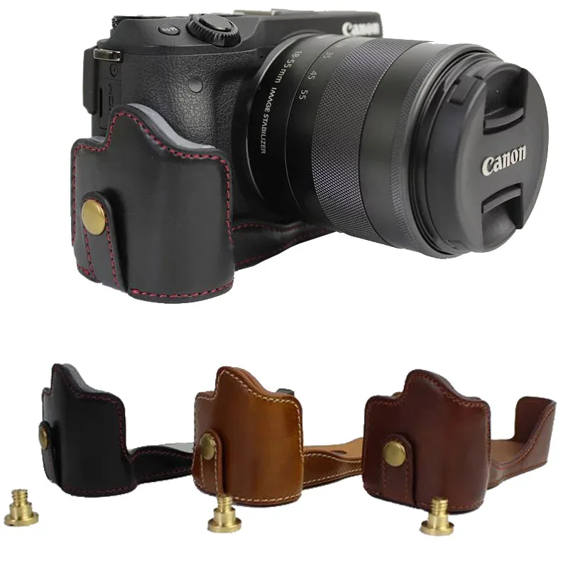 Чехол из искусственной кожи для камеры, сумка для Canon EOS M3 EOSM3, чехол на половину, черный, кофейный, коричневый, нижняя часть корпуса