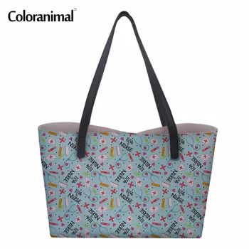 

Coloranimal Cute Nurse Love Purple Design Bolsa Feminino Casual Women Handbags Shopping Bags Nursing Shoulder Bag Large Tote Bag