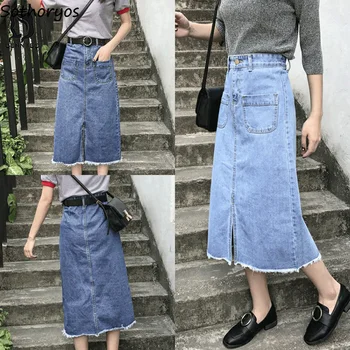 

Skirts Women Solid A-Line Pockets Empire High Waist Summer Casual Skirt Womens Korean Style Elegant Daily Midi Ladies Trendy