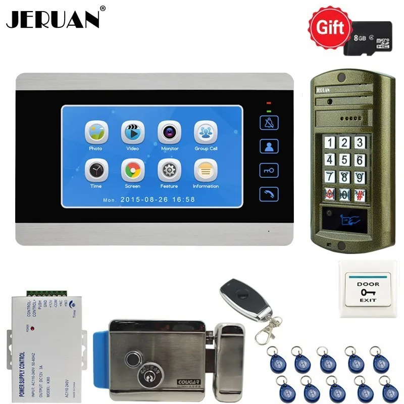 JERUAN 7 Inch Video Doorbell Door phone Voice Video Recording Intercom System kit With Metal Waterproof