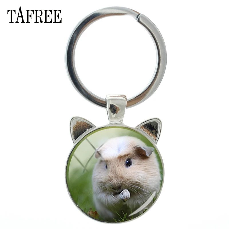 

TAFREE Guinea Pig Keychain Personalized Key Chain Keyrings Gifts Round With Ear Shape Key Ring Car Bags Women Cute Jewelry QF800