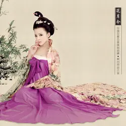 Хуа юэ лин Тан дворец династии горничной Высокая талия женский костюм печати шифон женский костюм hanfu для фотографии