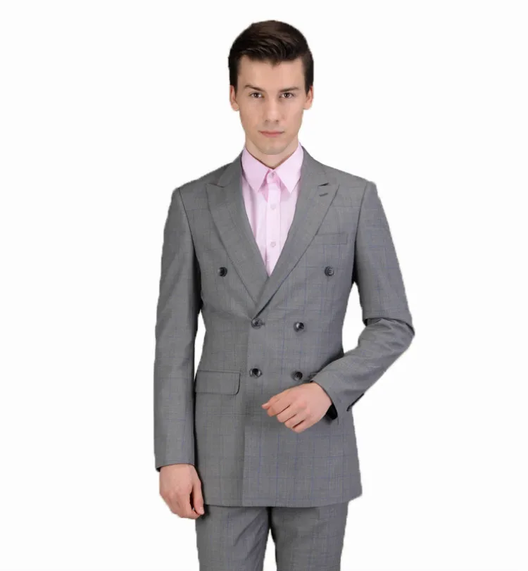 Шерстяной серый мужской костюм в клетку на заказ, мужская одежда на заказ, официальный портной костюм, блейзер, высококачественные костюмы из 2 предметов(пиджак+ брюки