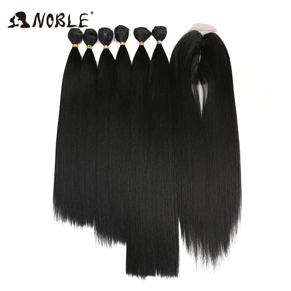 

Noble Synthetic Hair Kinky Straight Hair Bundles 7Pcs/Pack Ombre Bundles Hair Extension Bundles With Closure Kinky Straight Hair